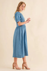 And The Why Full Size Washed Chambray Midi Dress Plus Size OutfitFlow