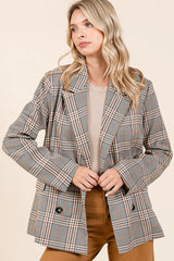 Mittoshop Plaid Double Breasted Relaxed Fit Blazer OutfitFlow