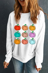 Pumpkin Graphic Long Sleeve Sweatshirt OutfitFlow