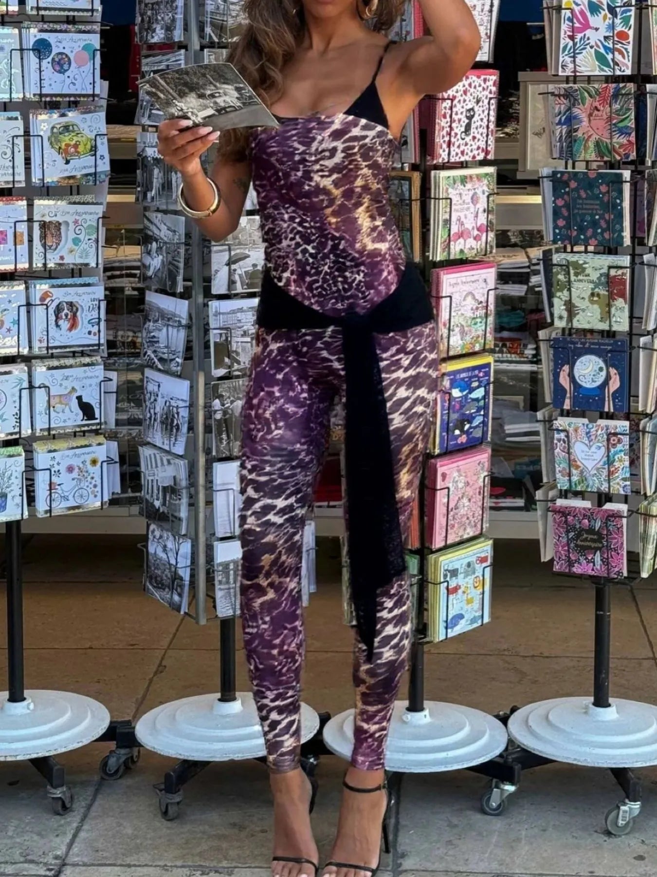 Leopard Spaghetti Strap Jumpsuit OutfitFlow