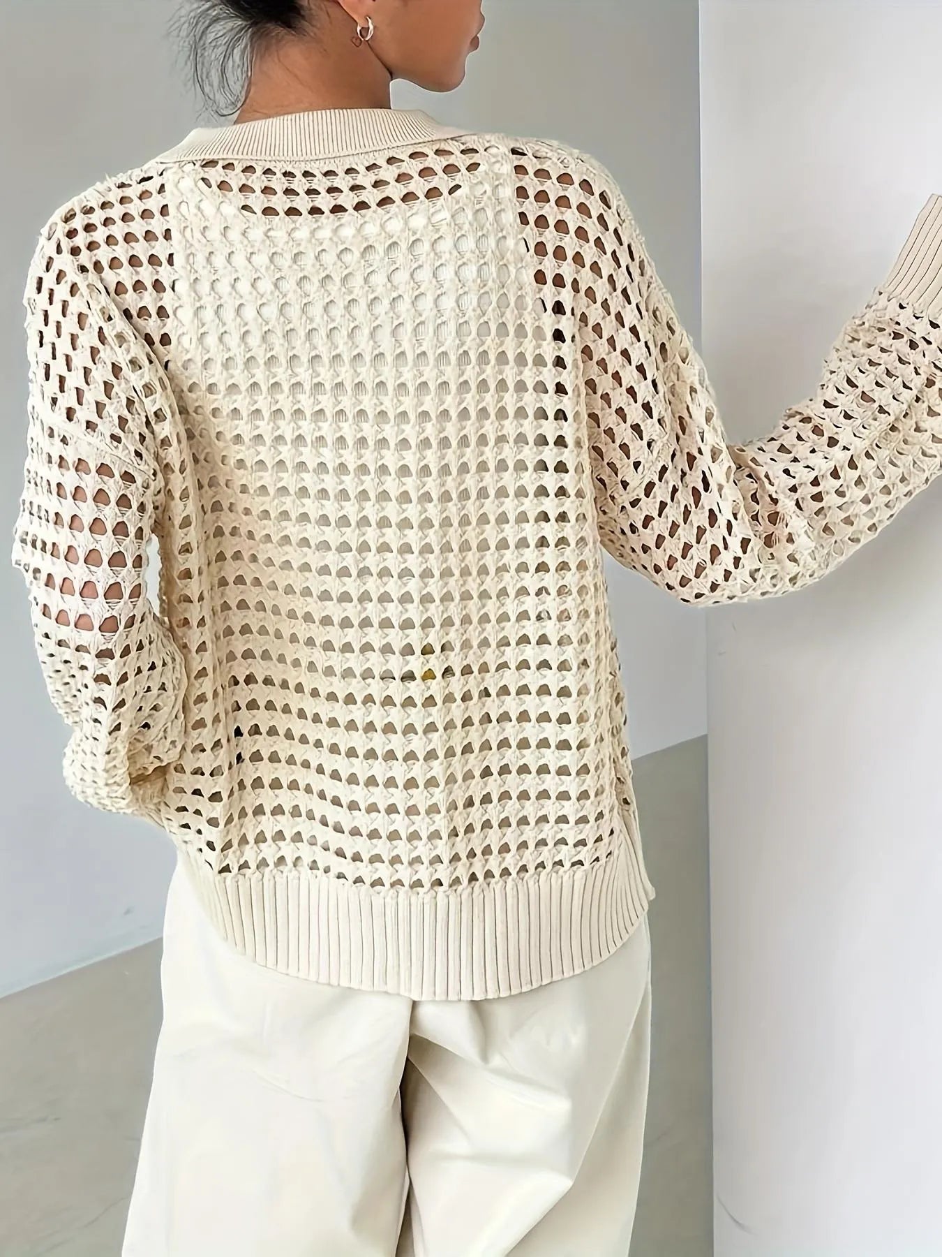 Hollow Out Knit Button Front Cardigan OutfitFlow