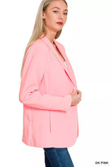 Zenana Woven Long Sleeve Blazer With Lining OutfitFlow