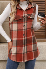 Plaid Button Up Vest Coat Trendsi