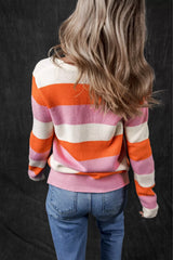 V-Neck Striped Color Block Knit Top OutfitFlow