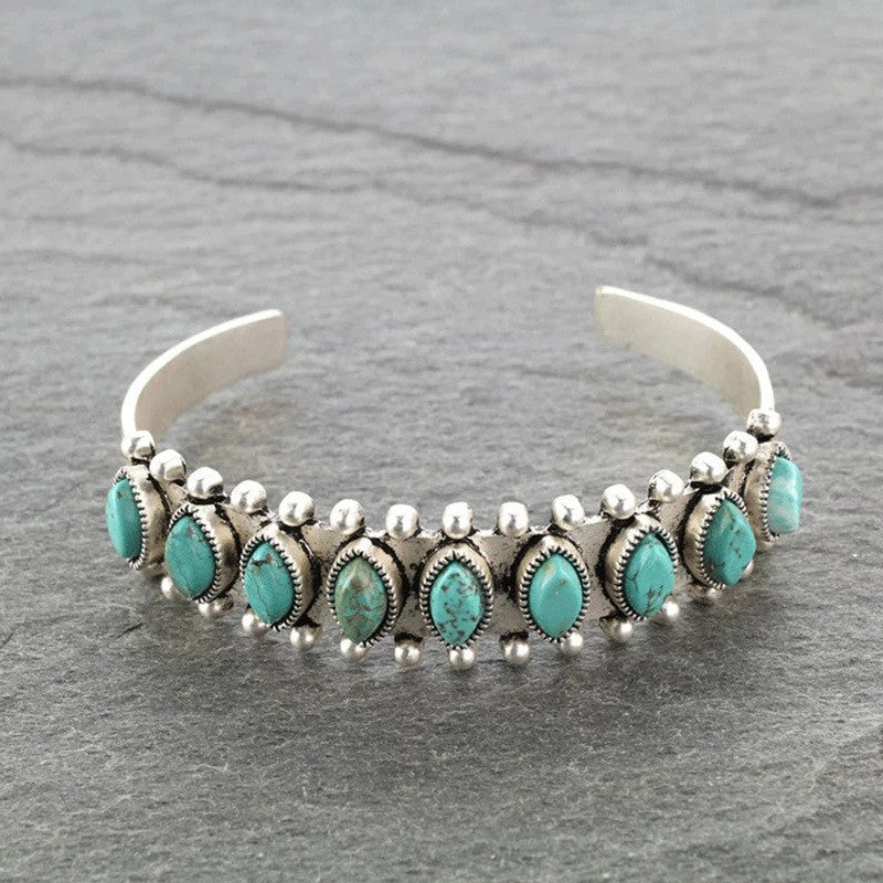 Outfit Flow - Artificial Turquoise Alloy Open Bracelet