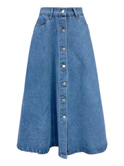 Outfit Flow - Buttoned Midi Denim Skirt with Pockets