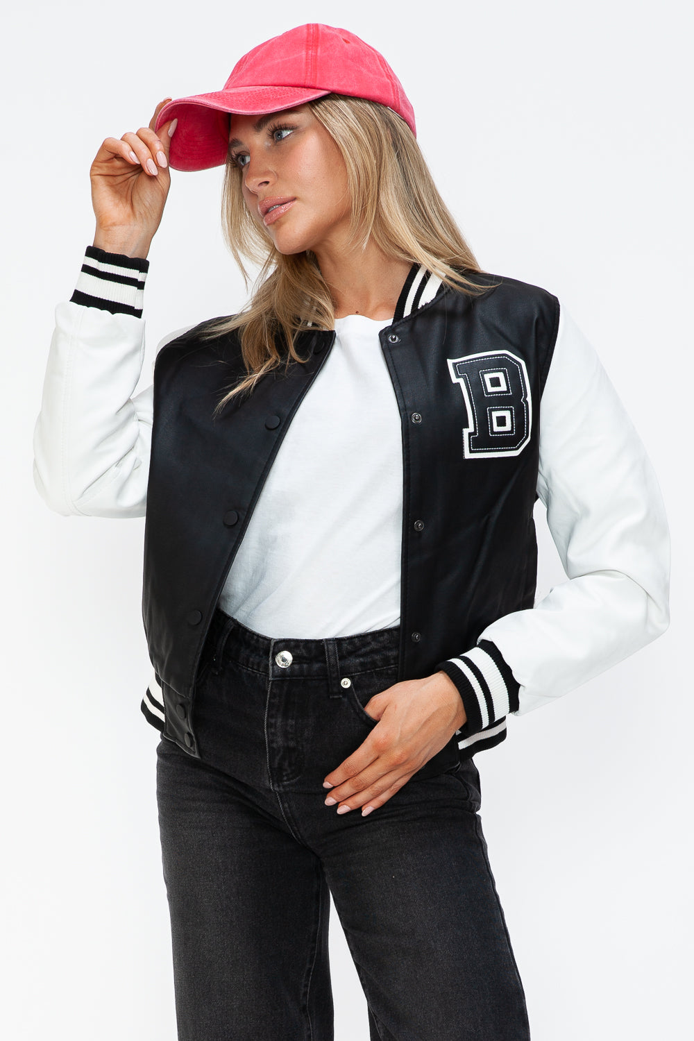 Outfit Flow - Love Me Now PU Leather Contrast Snap Down Bomber Jacket