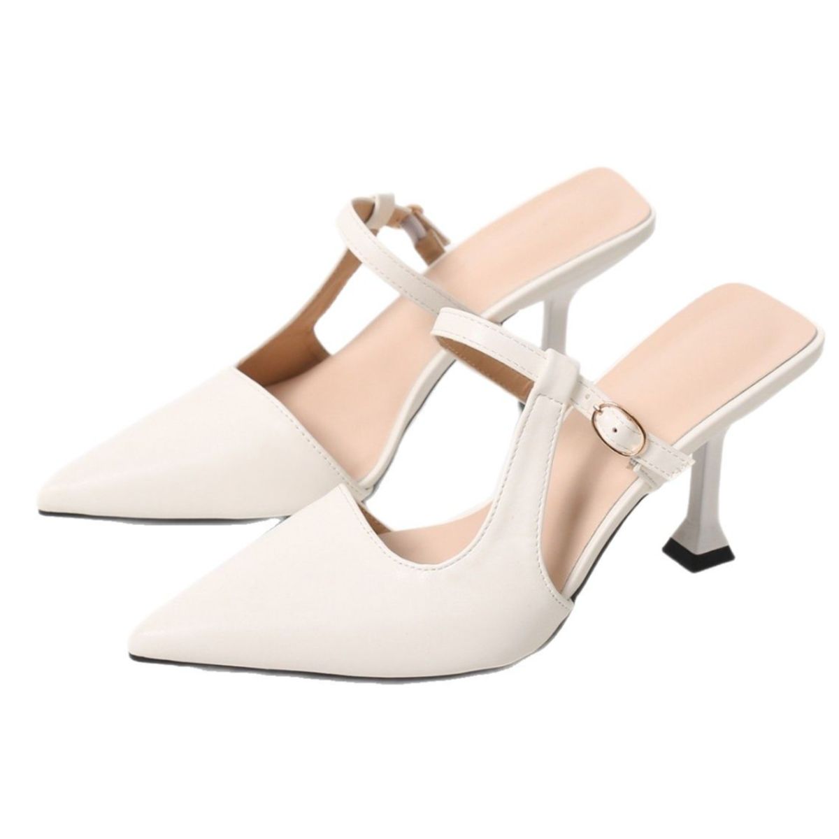 Point Toe Flare Heel Slingback Pumps OutfitFlow