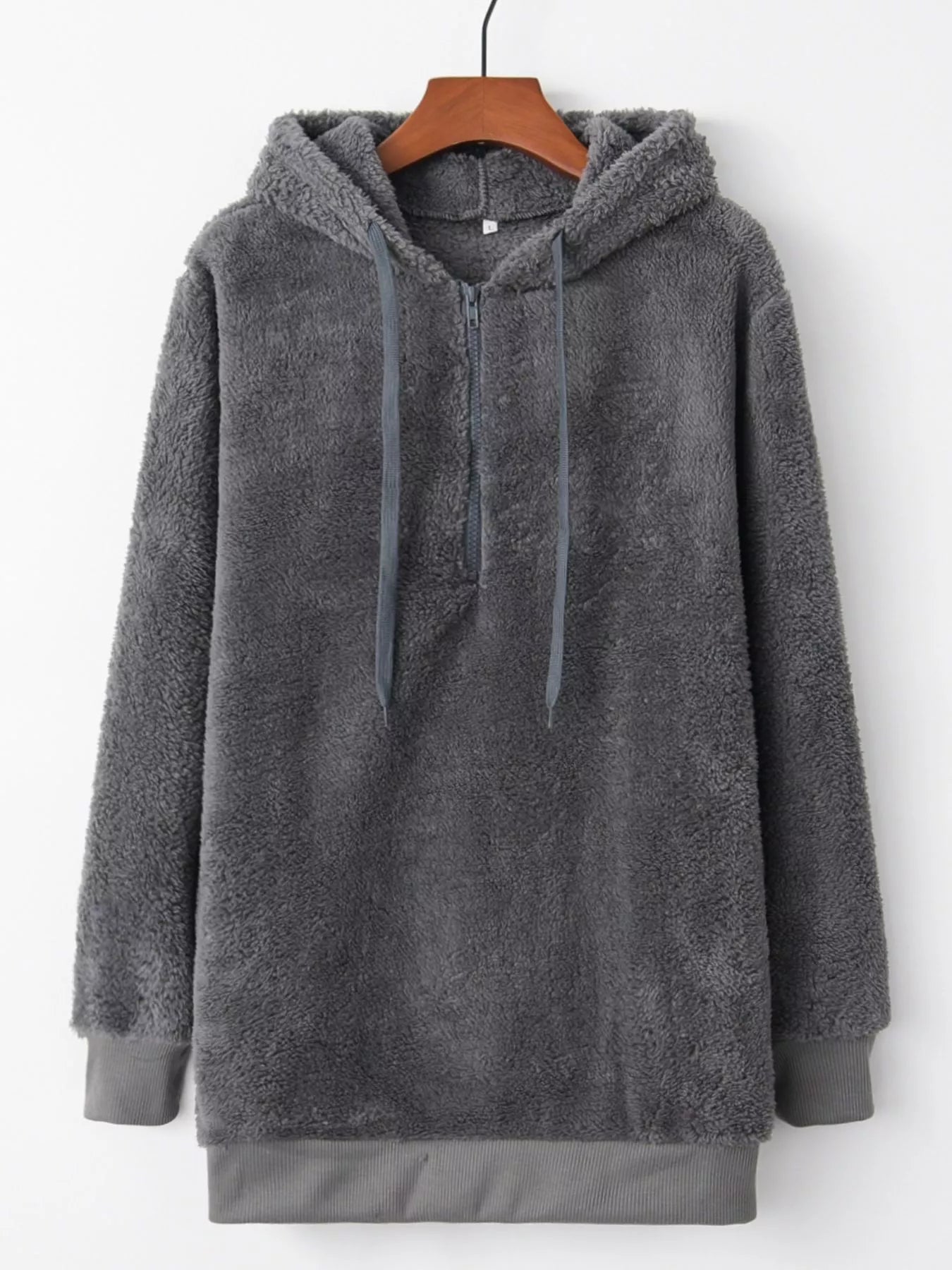 Full Size Half Zip Drawstring Fleece Hoodie Plus Size OutfitFlow