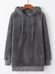 Full Size Half Zip Drawstring Fleece Hoodie Plus Size OutfitFlow