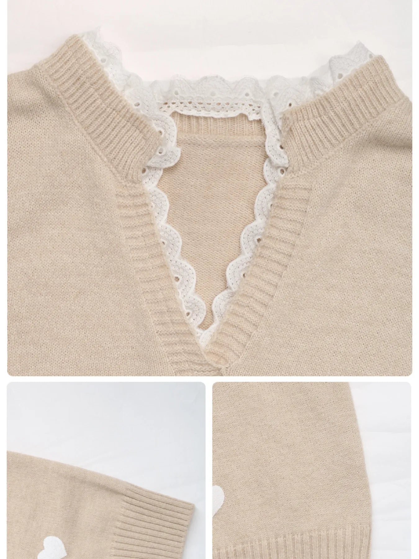 Heart V-Neck Long Sleeve Sweater OutfitFlow