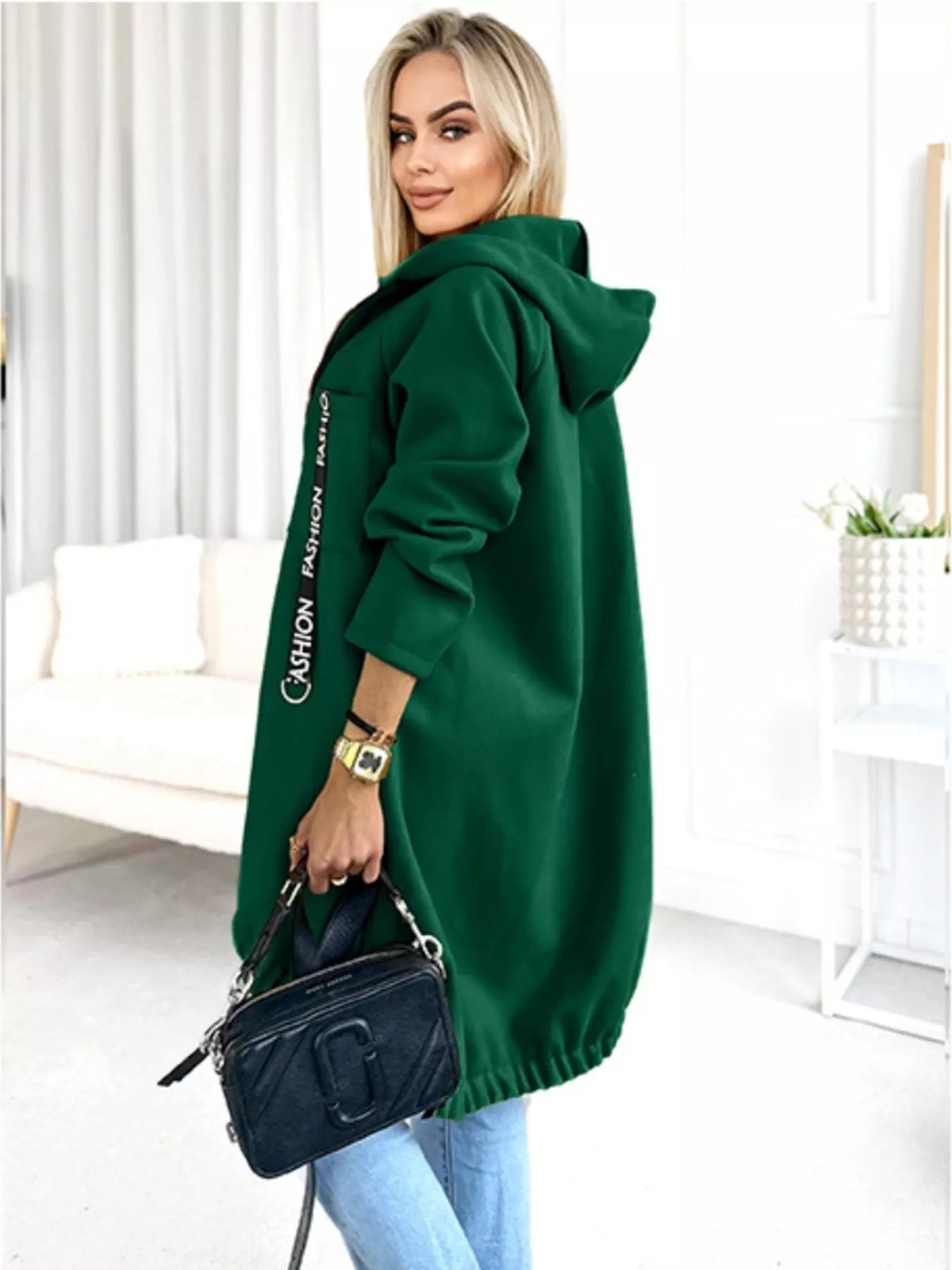 Full Size Zip Up Longline Hooded Outerwear Plus Size Trendsi