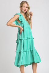 Umgee Full Size Ruffle Tiered Cap Sleeve Midi Dress Plus Size OutfitFlow