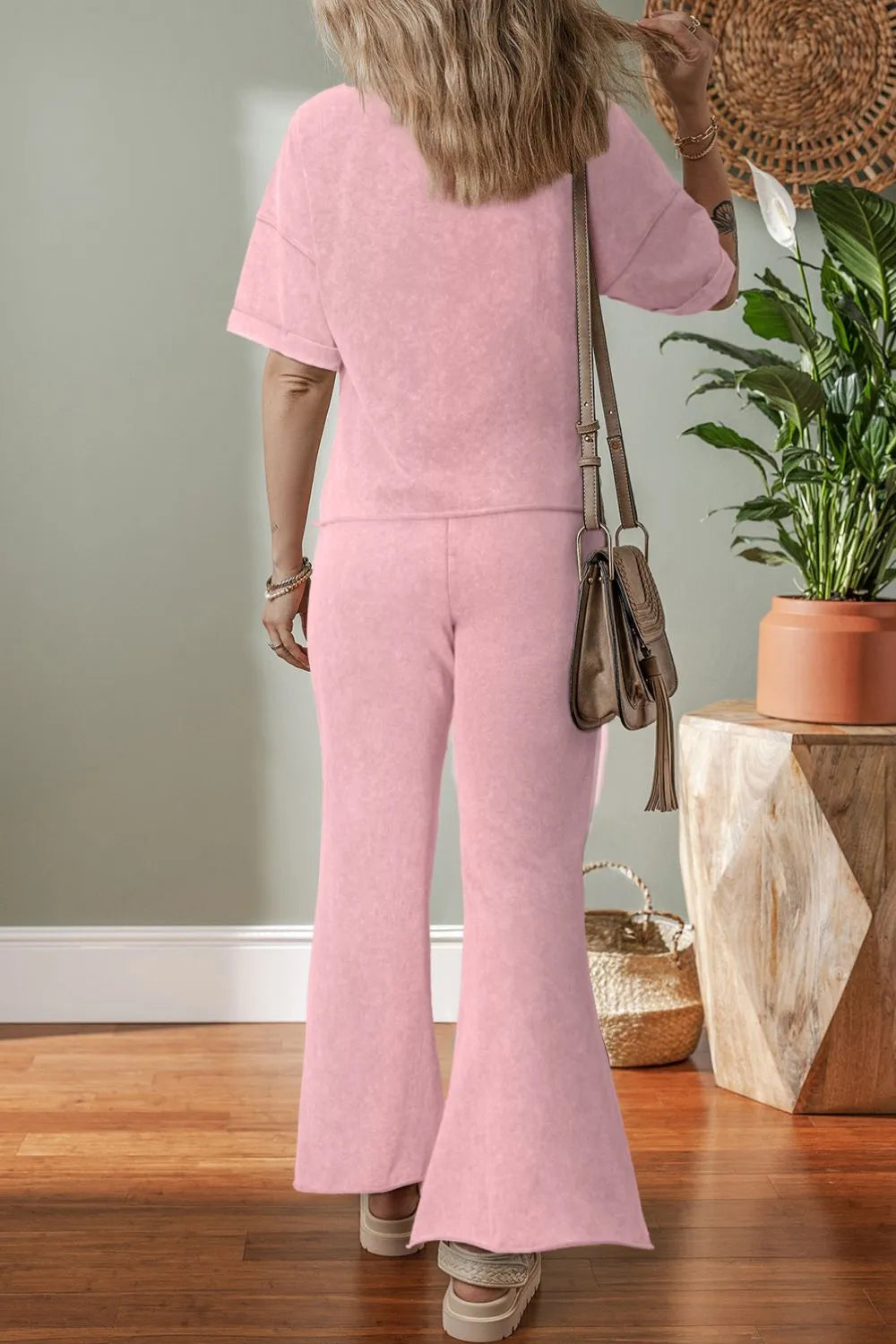 Star Round Neck Half Sleeve Top and Pants Set OutfitFlow