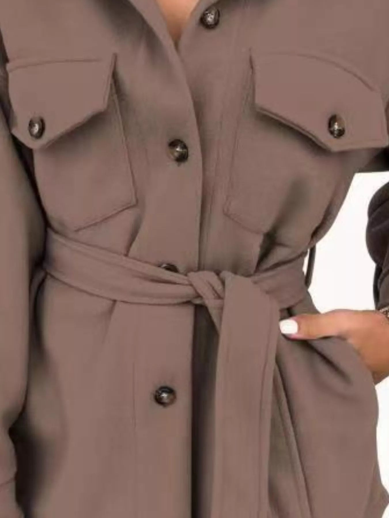 Button-Down Tie Waist Coat OutfitFlow