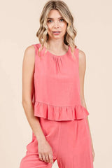Mittoshop Linen Ruffle Tank Top and Pants Set OutfitFlow