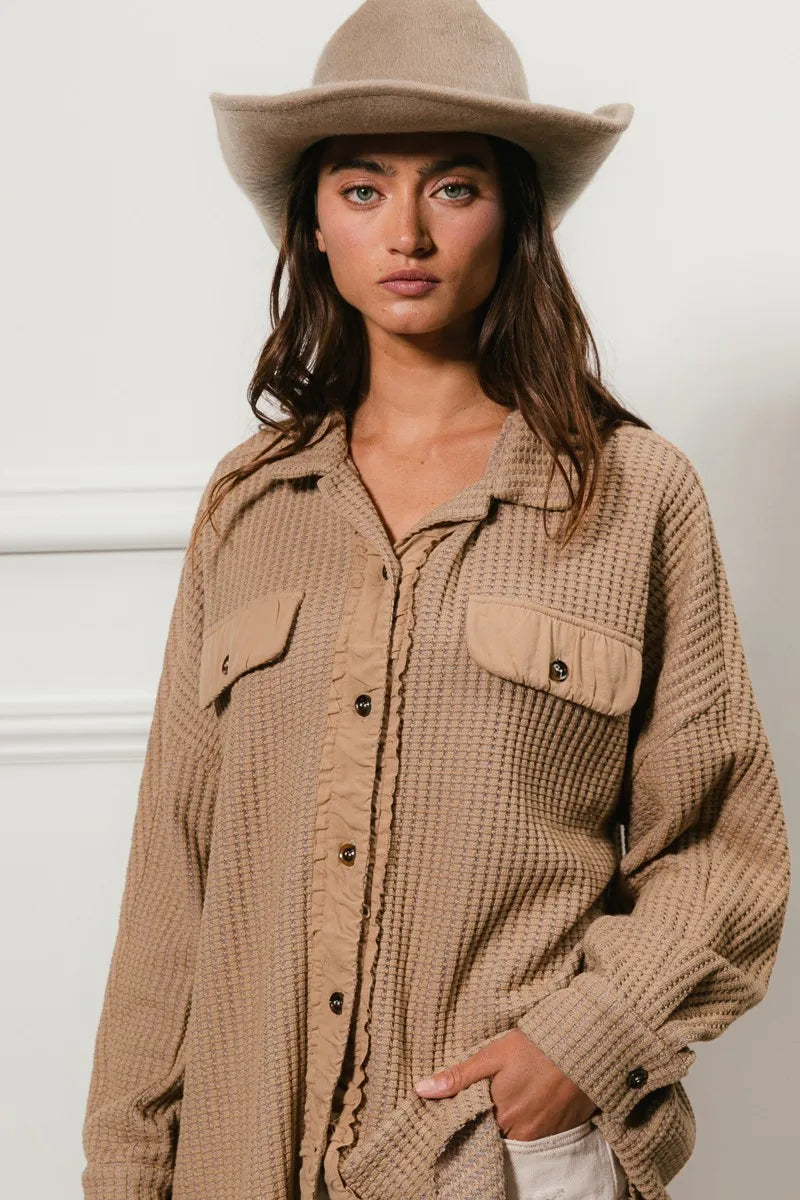 BiBi Heavy Waffle Oversized Shacket OutfitFlow