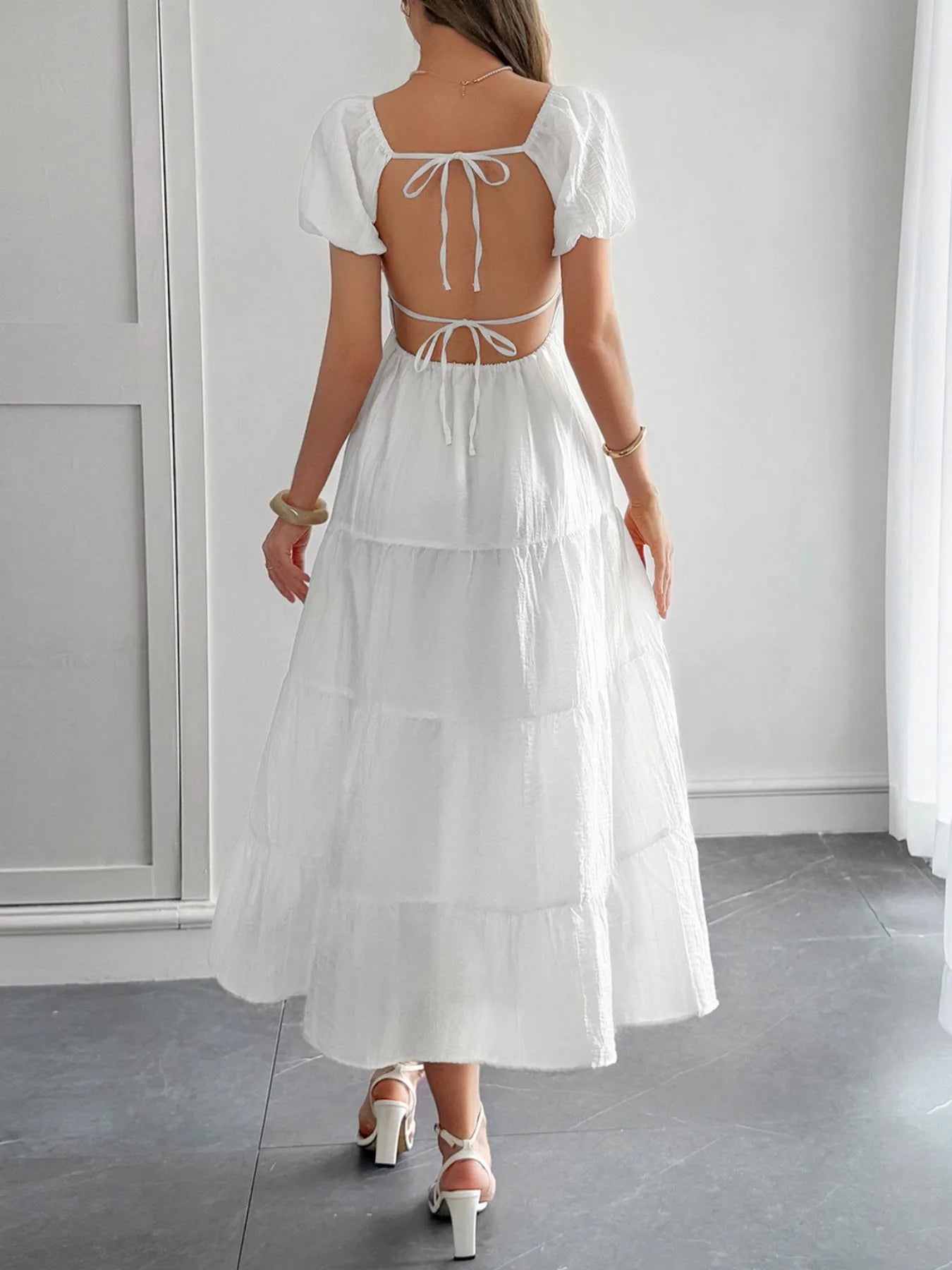 V-Neck Short Sleeve Midi Dress OutfitFlow