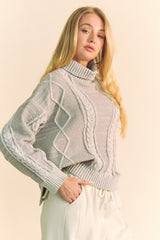 Outfit Flow - Davi & Dani Cable-Knit Turtleneck Dropped Shoulder Sweater