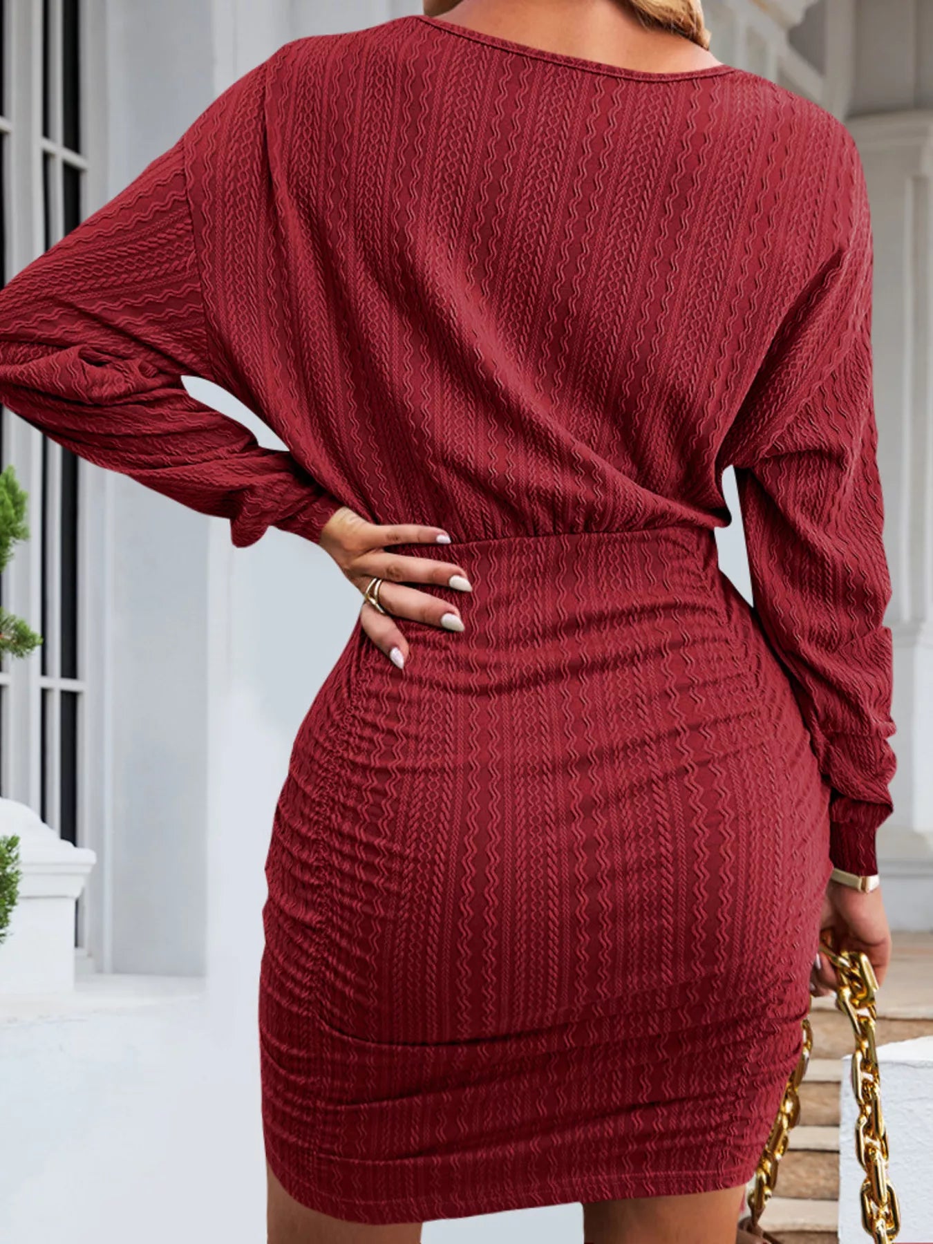 Textured Knit Bodycon Mini Dress OutfitFlow