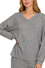 Zenana Soft Melange Long Sleeve Tee & Pants Set OutfitFlow