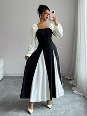 Color Block Square Neck Maxi Dress OutfitFlow