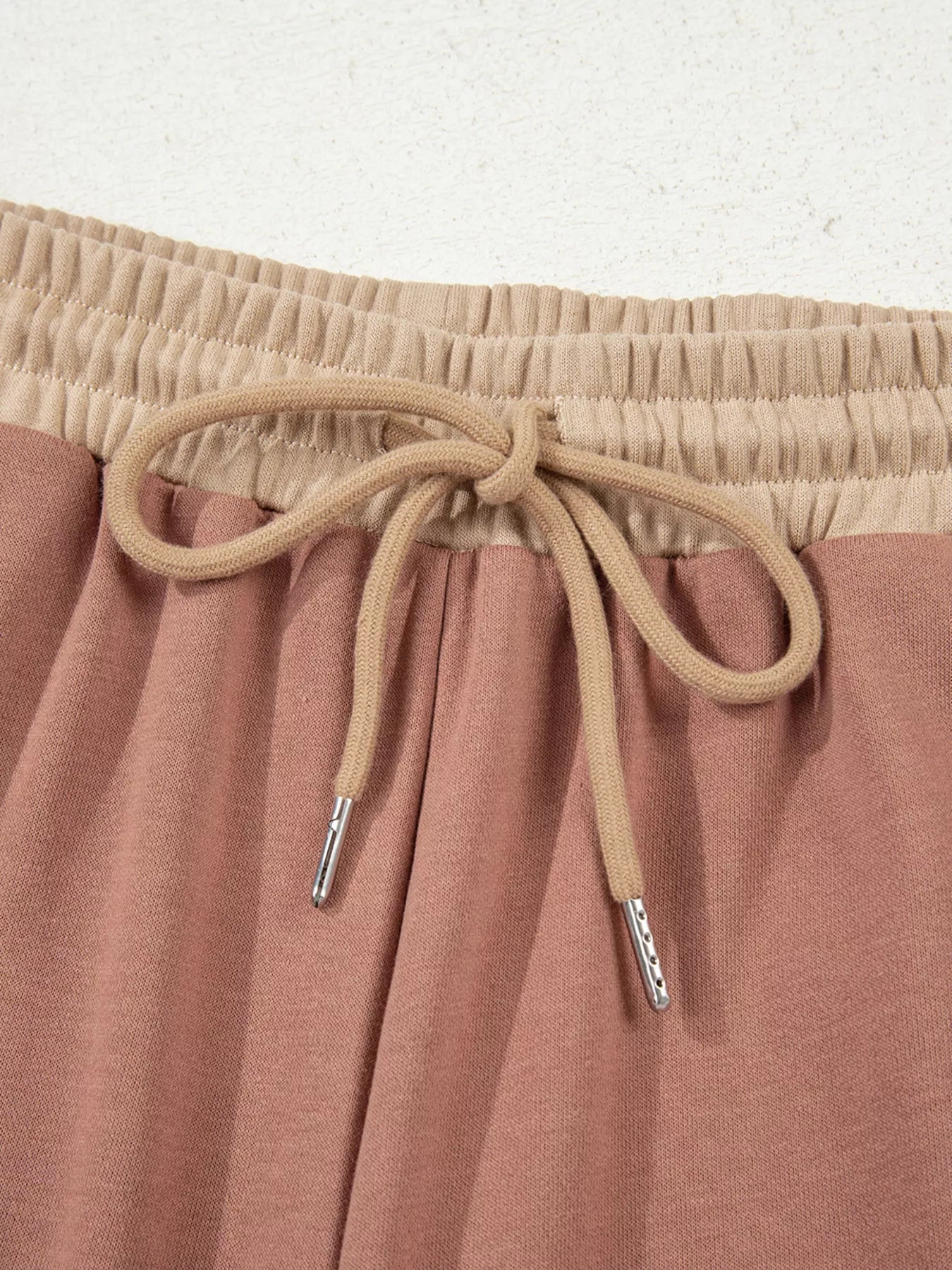 Color Block Long Sleeve Crop Top Drawstring Pant Set OutfitFlow