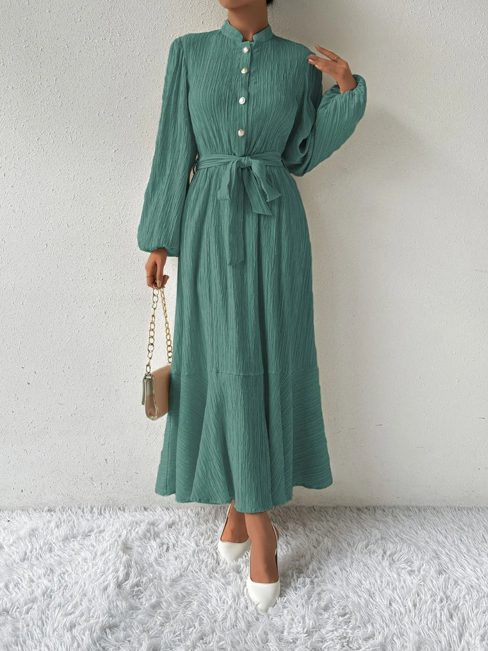 Honey Tie Waist Long Sleeve Dress OutfitFlow