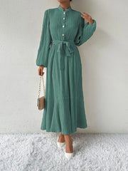 Honey Tie Waist Long Sleeve Dress OutfitFlow