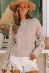 Outfit Flow - Cable-Knit Round Neck Dropped Shoulder Sweater