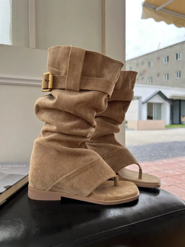 Toe Post Block Heels Sandals Camel OutfitFlow