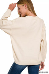 Zenana Melange Front Seam Round-Neck Sweater Trendsi