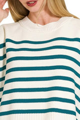 Zenana Oversized Crew Neck Stripe Sweater Vest OutfitFlow