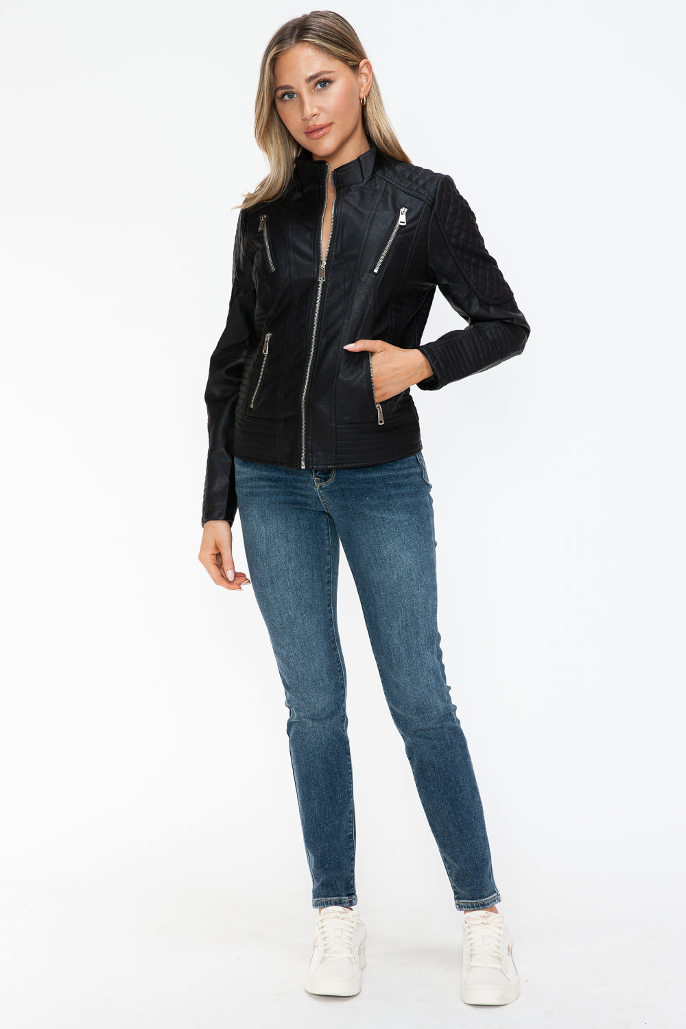 Outfit Flow - Snobbish Faux Leather Zip Up Mock Neck Jacket