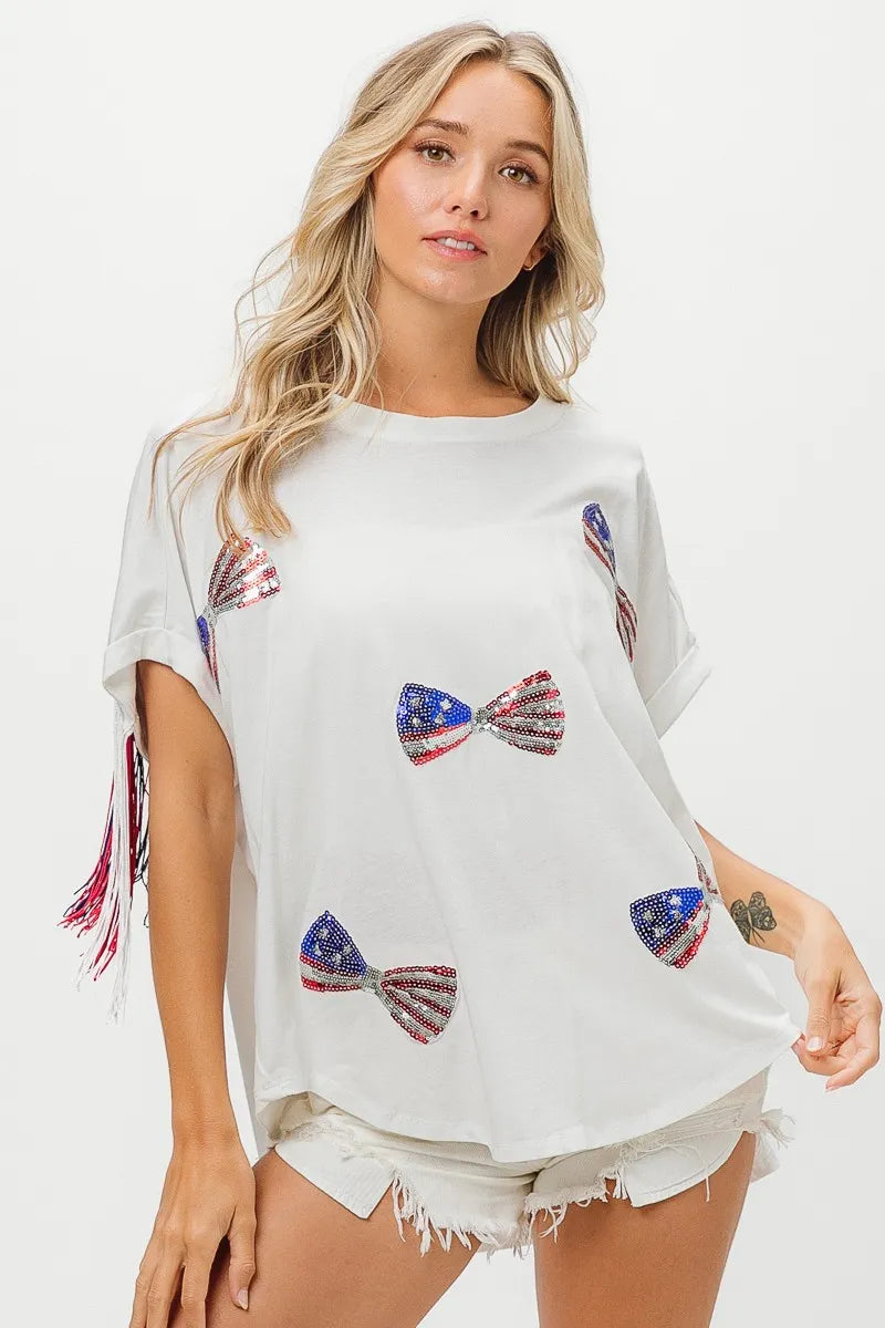 BiBi American Flag Sequin Ribbon T-Shirt OutfitFlow