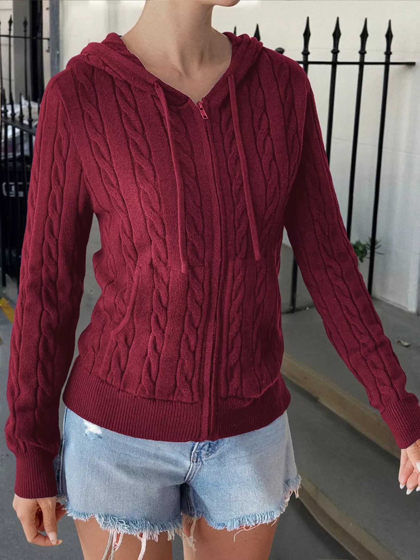 Cozy Cable-Knit Zip-Up Cardigan OutfitFlow