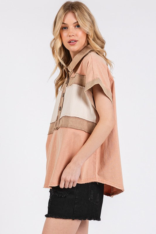 Mittoshop Mineral Washed Half Button Polo Top OutfitFlow