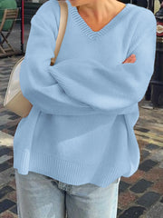 V-Neck Long Sleeve Sweater OutfitFlow