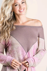 BiBi Thermal Waffle Color Block Top with Tie Dye OutfitFlow