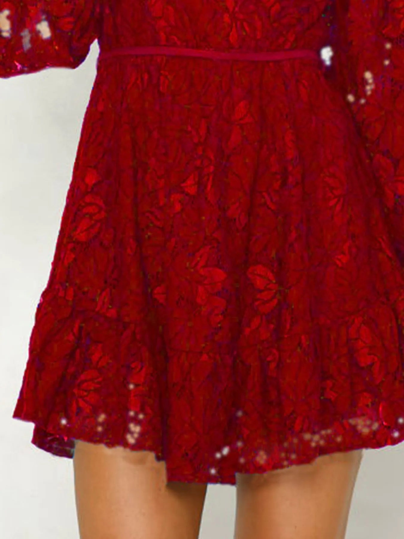 Lace V-Neck Long Sleeve Mini Dress OutfitFlow