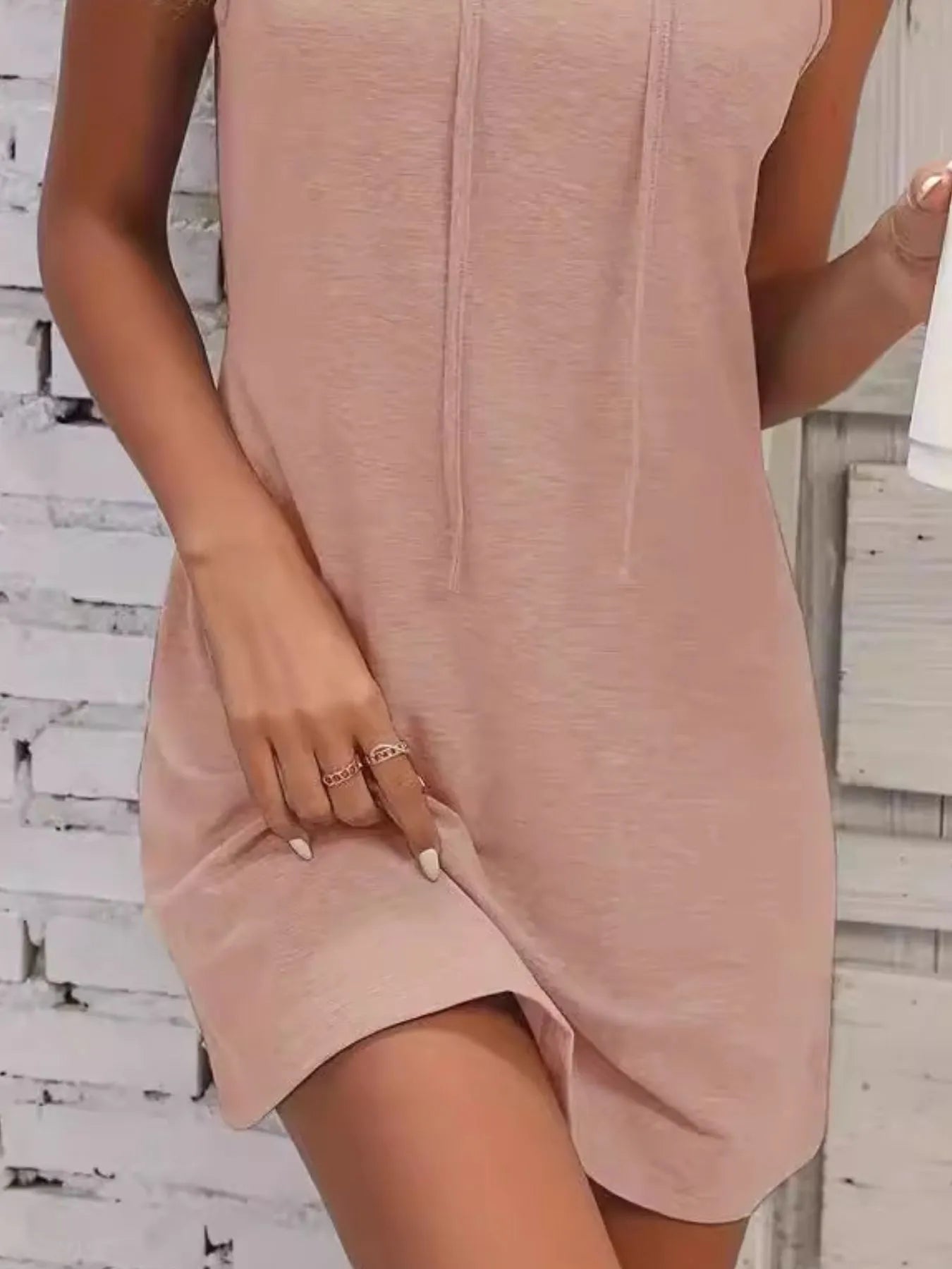 Full Size Drawstring Casual Sleeveless Hooded Mini Dress Plus Size OutfitFlow