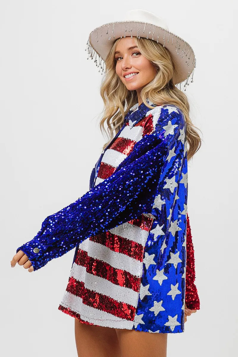 BiBi Velvet Sequin American Flag Shirt OutfitFlow
