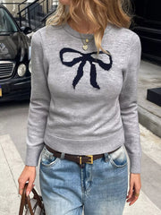 Bow Round Neck Knit Top OutfitFlow