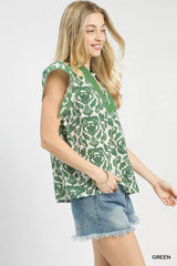 Umgee Abstract Print Short Sleeve Blouse OutfitFlow