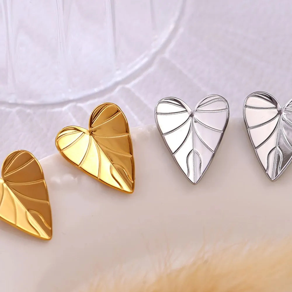 Stainless Steel Heart Leaf Stud Earring OutfitFlow