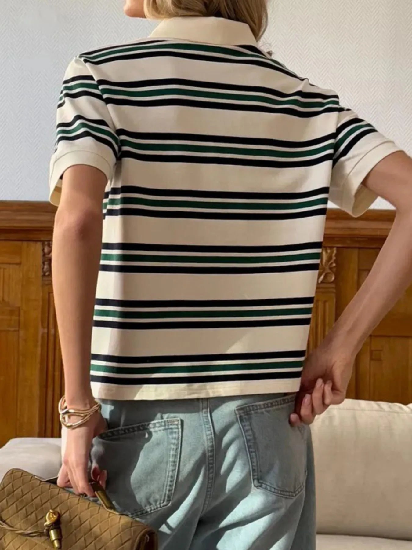 Striped Polo T-Shirt with Contrast Collar OutfitFlow