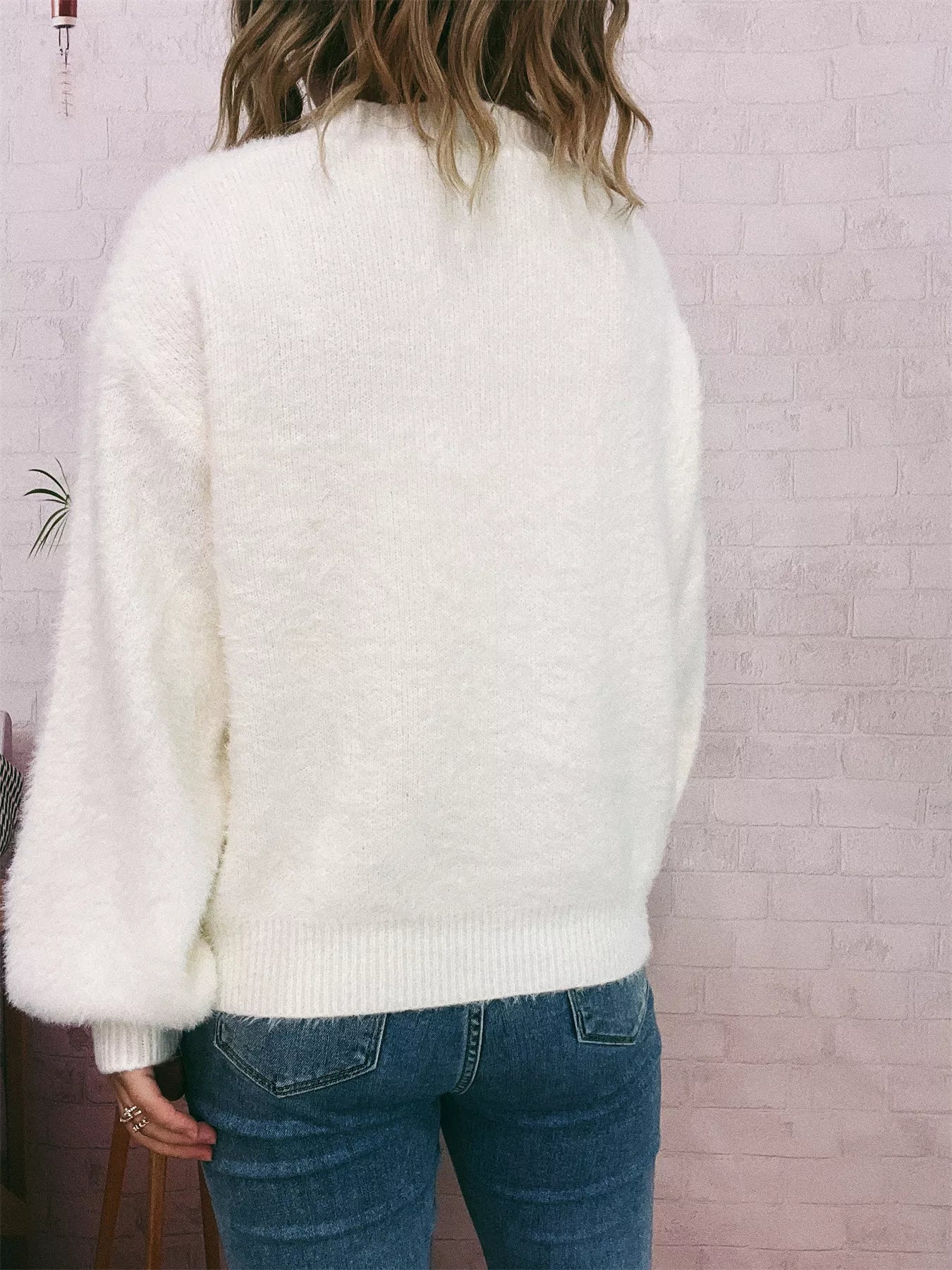 Fuzzy Button-Up Long Sleeve Cardigan OutfitFlow