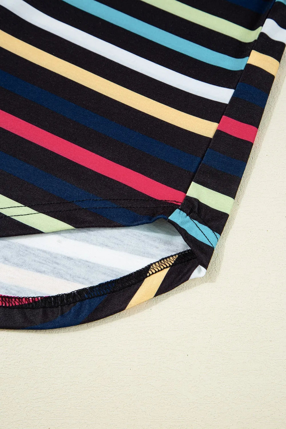 Colorful Striped Short Sleeve Casual T-Shirt OutfitFlow