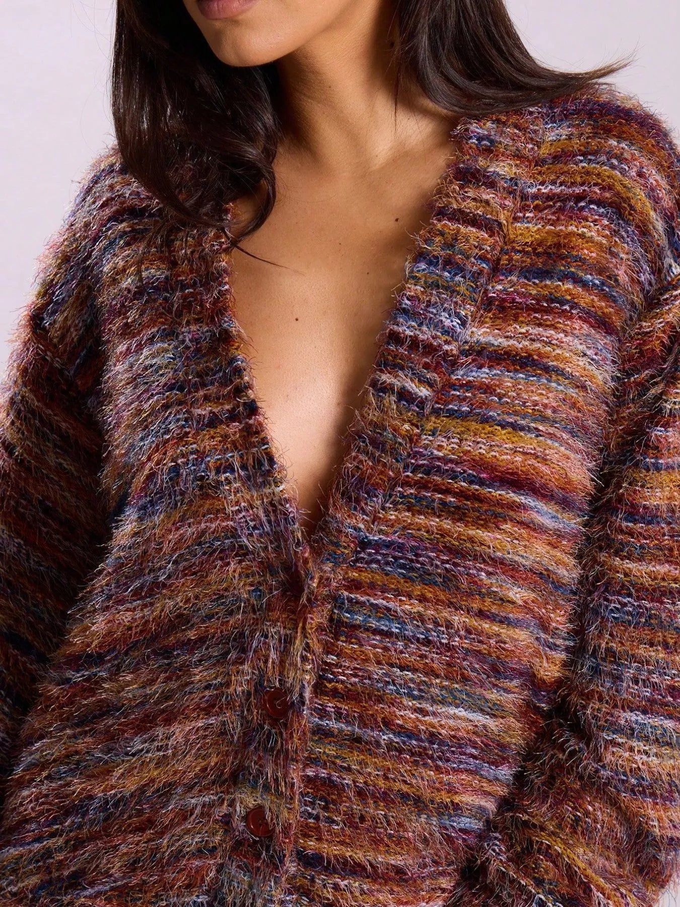 Chunky Knit V-Neck Button-Up Cardigan OutfitFlow