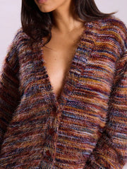 Chunky Knit V-Neck Button-Up Cardigan OutfitFlow
